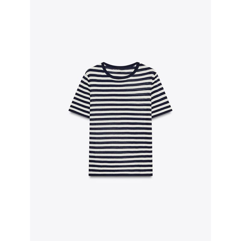 Za2025 Summer New Women Clothes Versatile Stripe Round Neck Short Sleeve Comfortable Knitted Top 2893028 067
