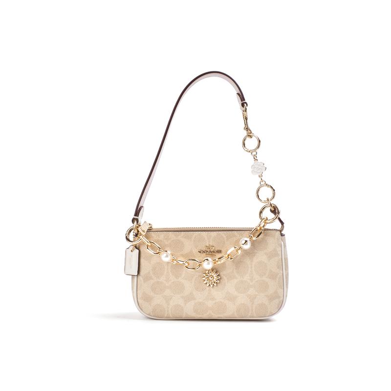 

COACH shoulder bag [Customized bag] Nolita Yiduo casual and versatile simple pearl metal decoration tassel pendant classic Mountain flower love золотий