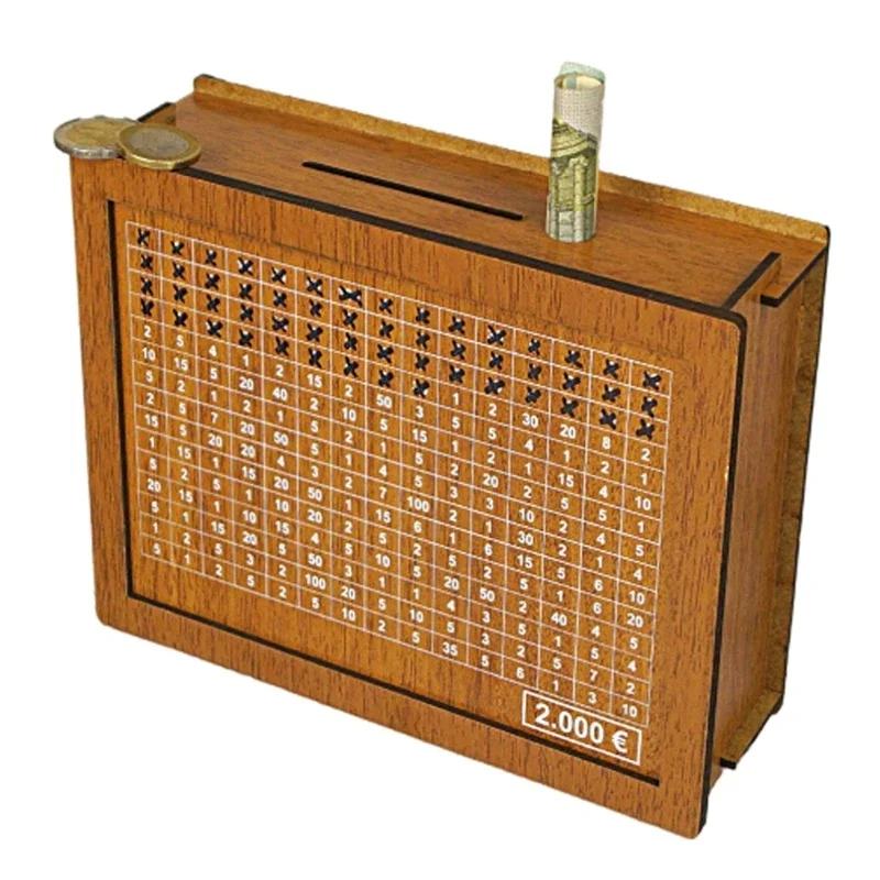 Euro Geld Holzkiste Spardose Holz Spardose Wiederverwendbare Geldbox mit Sparziel und Zahlen Geldboxen Geldschublade
