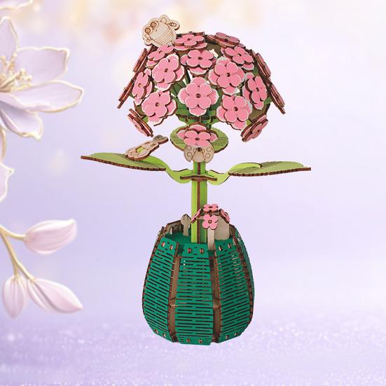 Wooden 3D Puzzle Flower DIY Handmade Potted Sunflower Lily Hydrangea Moth Orchids Bell Flower Jigsaw Decoration Floral Plants Building Crafts Kit
