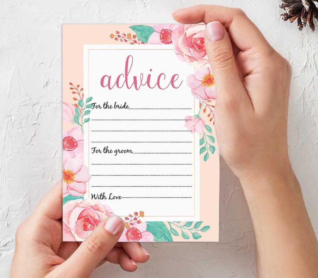 Inkdotpot Set of 50 Advice for The Bride & Groom Floral Advice Cards Wedding Activity Game, Guestbook Alternative 5x7 inches