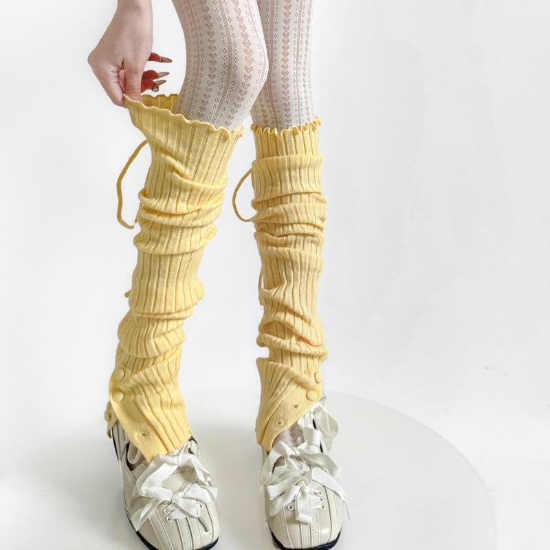 Ribbed Knit Thigh High Footless Long Socks with Button Detail Split Designs Over Knee Leg Warmers for Dance Enthusiasts