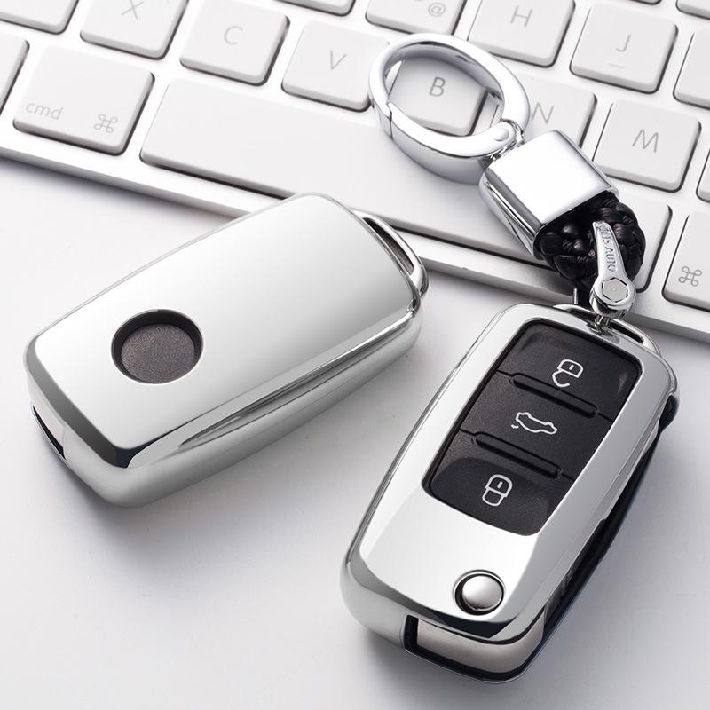 Volkswagen Folding TPU Key Case with Electroplated Soft Rubber Protective Shell for Lavida and Lamando Models