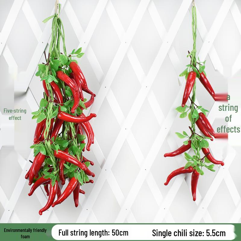 Brocheta Artificial de Chile Rojo, Ajo, Cacahuete y Maíz para Decoración de Fiesta de la Cosecha