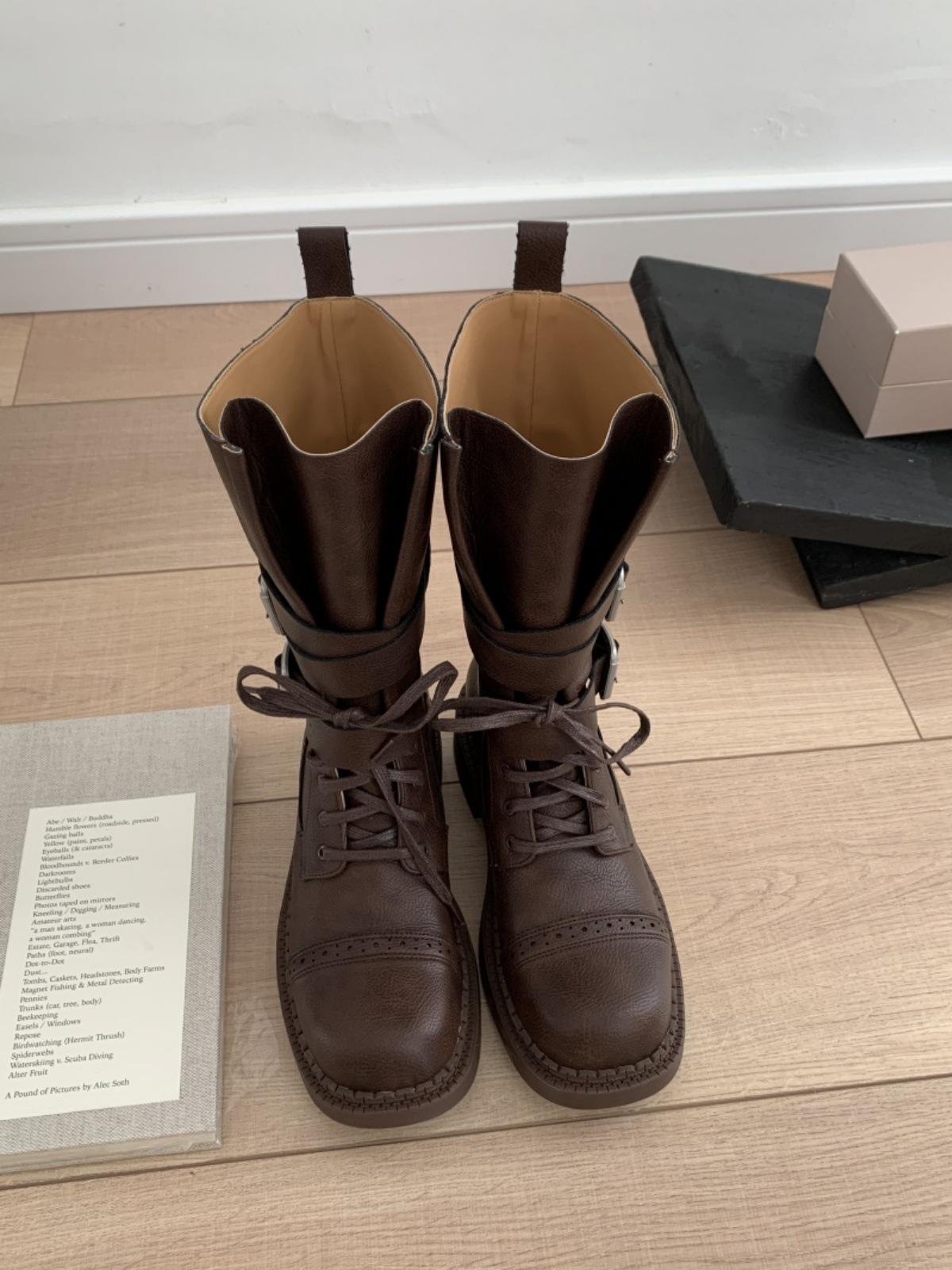 

British style retro belt buckle strap thick heel old locomotive boots women s 2025 autumn and winter new fashionable fried street middle tube horse 39