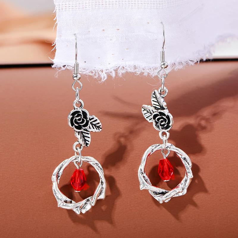 Gotische Rose und Schwarze Kristall Ohrringe Romantisch Dunkle Hexe Vintage Schmuck Wiccan Minimal Heidnisch Phase Hexenhaft Göttin Damen Geschenk brown