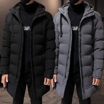 Manteau d'hiver mi-long pour homme, rembourré en coton, avec capuche et veste en coton duvet, version coréenne