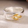 Vintage Hand Carved Flower Women's Ring Classic Two Color Metal Geometry Daily Wear Party Jewelry Anniversary Gift