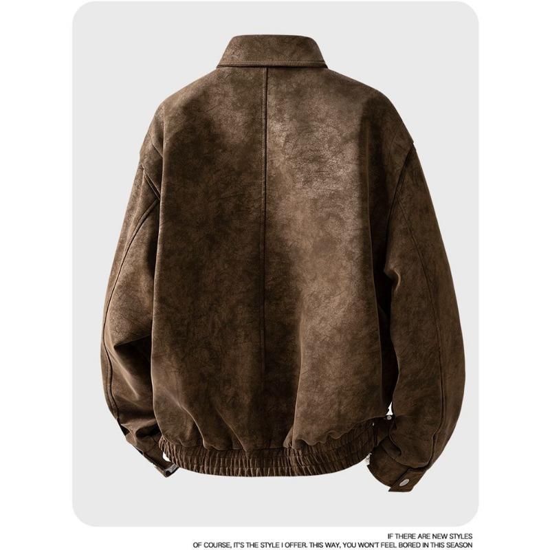 Men American Style Casual Turn Down Collar Pu Leather Flight Bomber Jacket