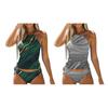 2-teiliges Bikini-Set, sexy, geteilter Badeanzug, Hängehalsausschnitt, Schnürung, gepolsterte Oberteile, digitaler 3D-Druck, Slip-Set, Strandbademode