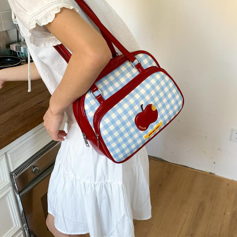 Korean Version of Girl Plaid Underarm Bag Women's 2025 New Large-capacity Tote Bag Multi-functional Backpack