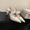 Soft Leather Pointed Toe Single Shoes Women's Autumn New Shallow Mouth Metal Buckle Temperament Fashion High Heels