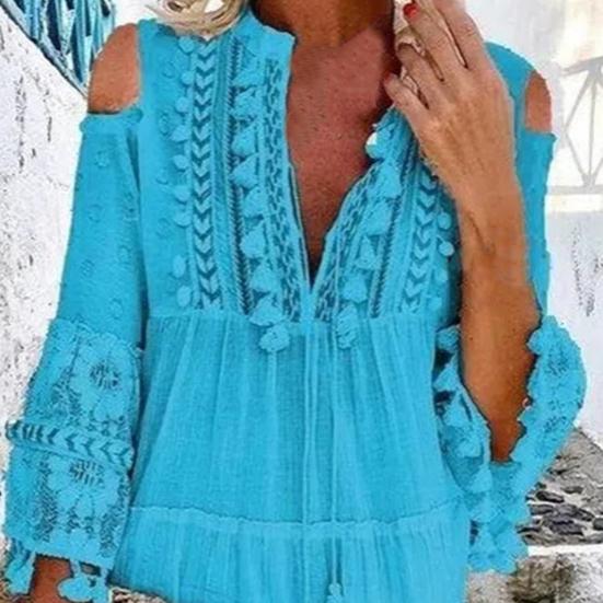 Deep V Neck Mini Dress Solid Color Women Tassel 45720 Sleeve Shift