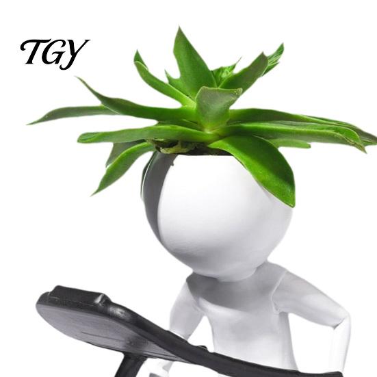 Minimalist Resin Flower Pot Creative Fitness Figure Pot, Succulents with Treadmill Yoga And Modern Plant Dumbbell Design, Funny Sports Themed Planter