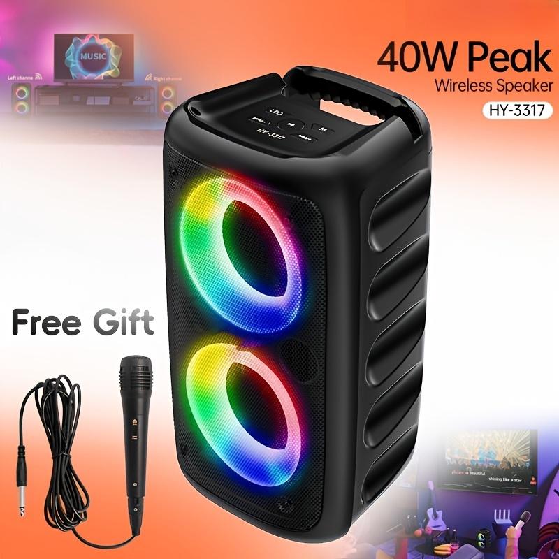 High-Power Wireless Speaker with Subwoofer - Sleek Black, Wireless-Enabled, Large Outdoor Sound System with Vibrant Part Disco Lights
