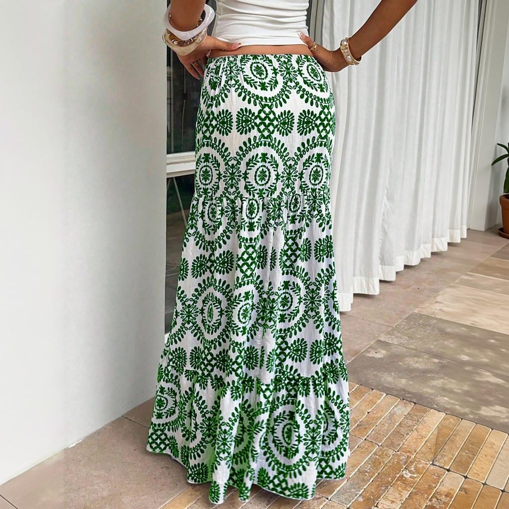 Women's Bohemian Print Midi Skirt for Casual and Beach Wear
