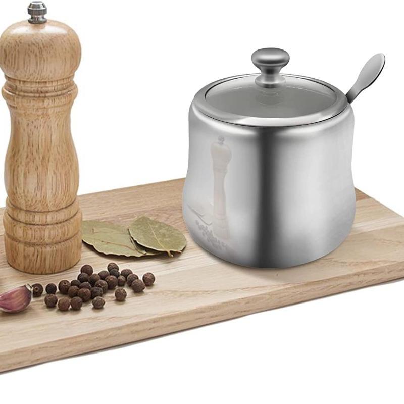300ml Pojemnik na przyprawy ze stali nierdzewnej Cukiernica Pojemnik na kawę Słoik na przyprawy Pojemnik na przyprawy Kanister Karafka z pokrywką i łyżeczką