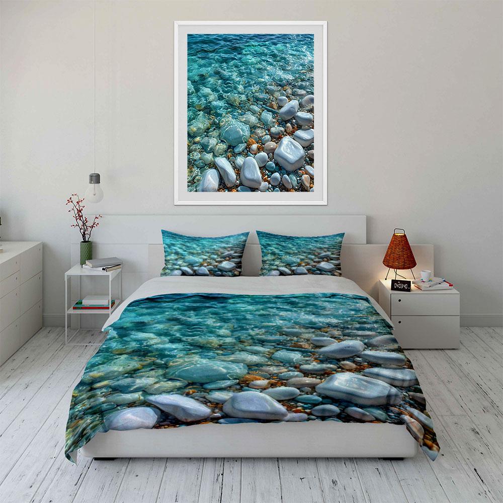 "Ocean-Themed Decorative Set Stones" Multiple Sizes Kid's and Adults' Bedroom Exquisite 3PC Bedding Set Gift