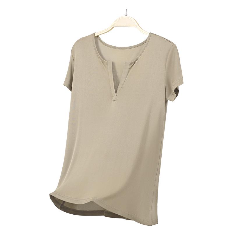 

Tangge Mulberry Silk V-Neck Half-Button Waist-Fitting Short Sleeve Top XL