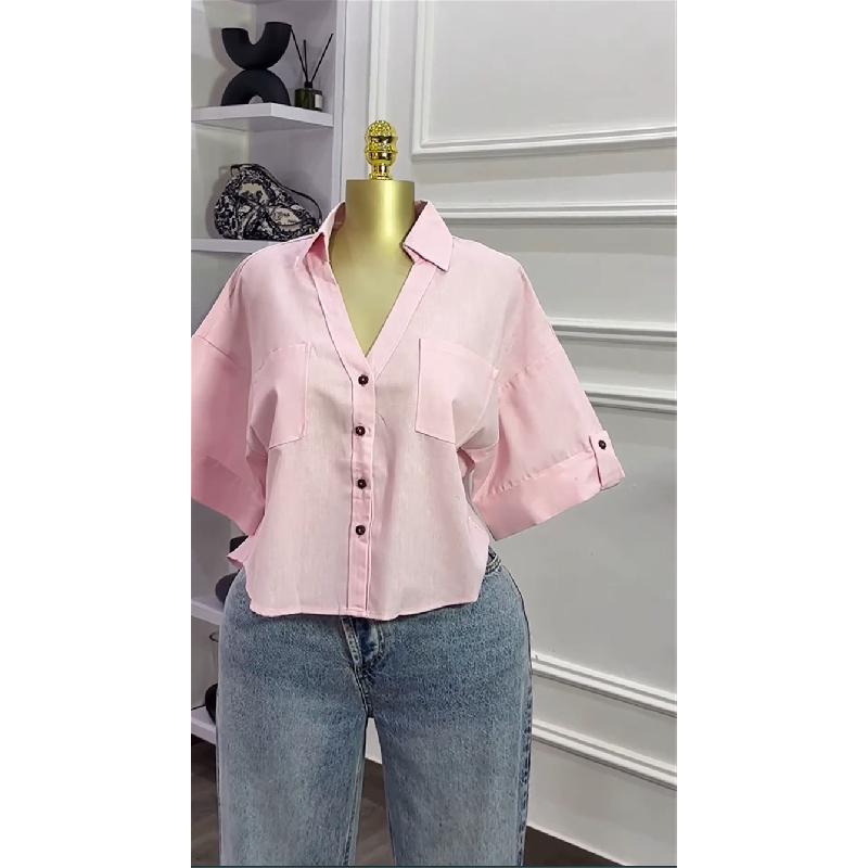 Women's 2026 Summer New Design Loose Fit Versatile Fashionable Short Collared Shirt Top