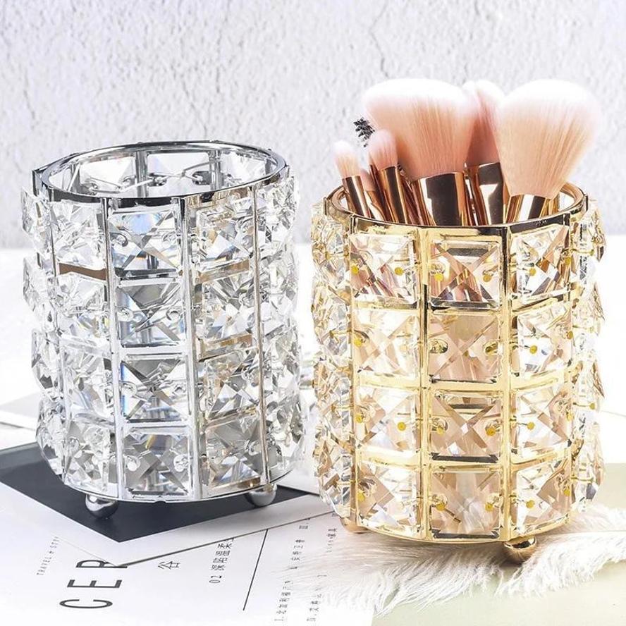 1Pcs New Crystal Storage Cup Makeup Brush Eyebrow Pencil Storage Bottle Jewelry Storage Container European Cosmetics Storage Box