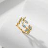Gold Plated Blue Enamel Leaves Open Ring for Women Exquisite Geometric Leaf Index Finger Ring Trend Wedding Party Jewelry Gift