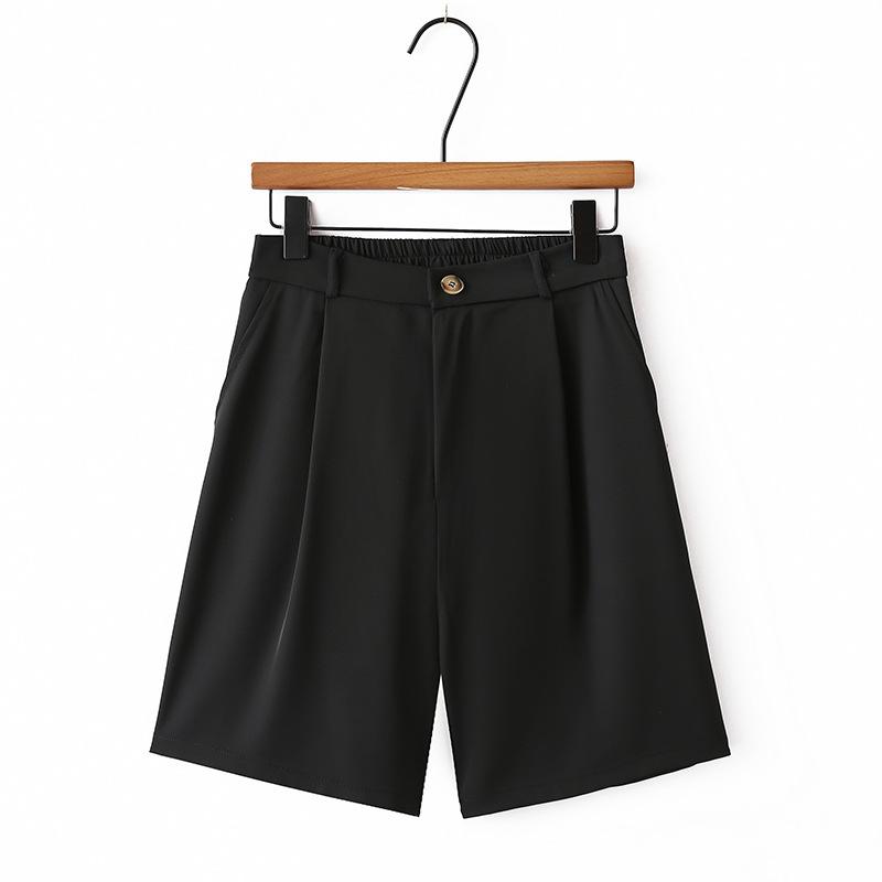 Lässige, modische Anzughose für Damen, Sommer, einfarbig, elastisch, hohe Taille, kurze Hose mit Taschen, für die Arbeit, das Büro, den Urlaub, bequeme, leichte Übergrößenhose