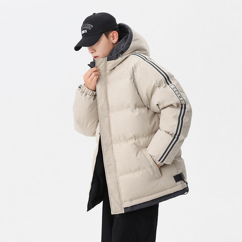 Striped Cotton-padded Clothes Men's Autumn Hooded Winter Cotton-padded Jackets Outside Warm and Cold-proof Velvet Cotton-padded Clothes