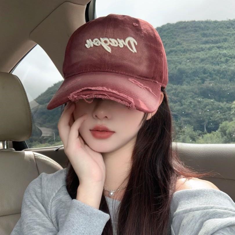 American Retro Baseball Cap Women's Big Head Circumference Old Ripped Baseball Cap Wide Brim Showing Face Small Soft Top Sun Hat Men
