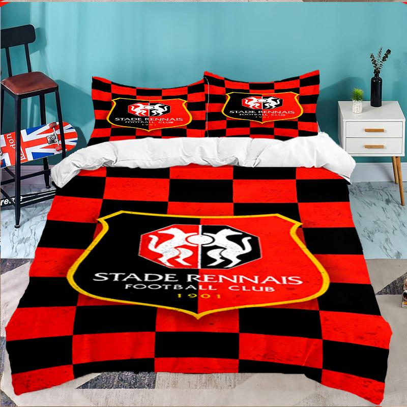 3PCS Stade Football Club Crest Bedding set,Ideal For1pc Duvet Cover And 2pcs Pillowcases Perfect for Christmas gift,Ideal for Bedroom, Dormitory