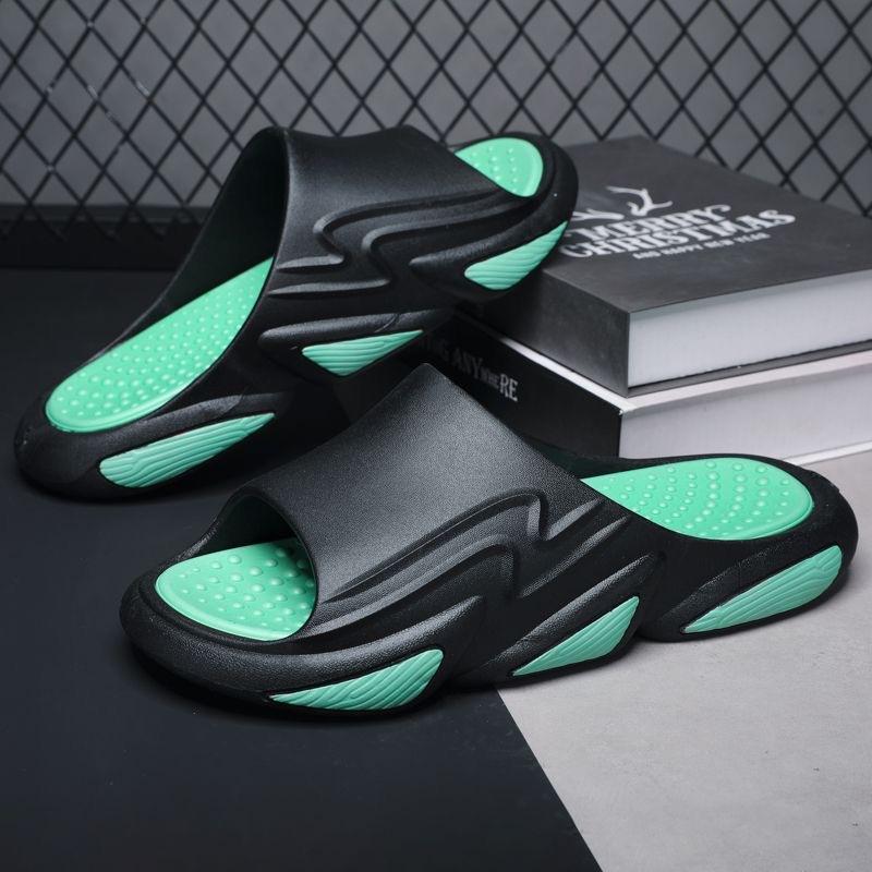 

Летние мужские массажные тапочки 2025 года, сандалии для дома и улицы, пляжная повседневная обувь, нескользящая платформа из ЭВА, мягкая подошва, шлепанцы 39-40 зелёный