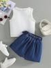 2025 Rüschen-Patchwork-Oberteil und Jeans-Set mit Perlen für Mädchen