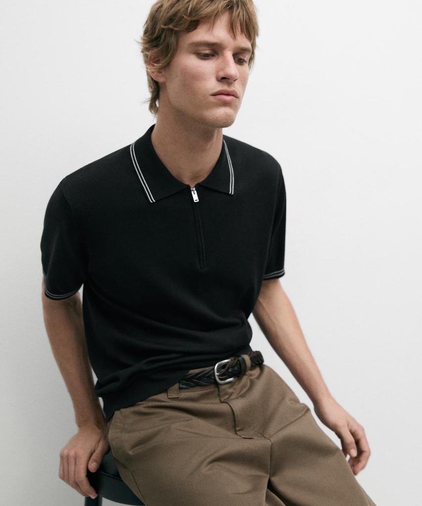Masimodutti Jersey Polo Knit Collar Detail