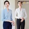 Women’s Long Sleeve V-Neck Chiffon Shirt - Elegant Design for Spring & Autumn Professional Interviews