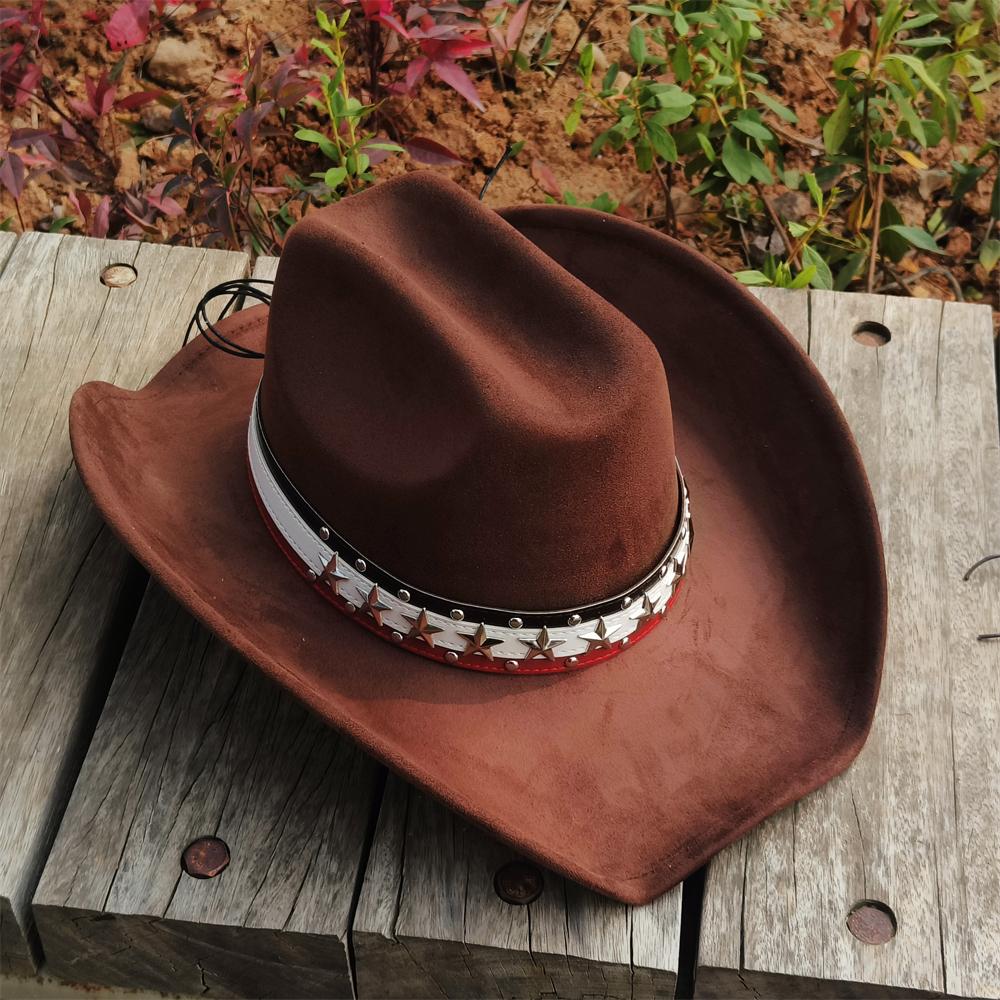 Wide Brim Cowboy Hats for women retro cow belt suede cowboy Hat men Cattleman Style Suede Rancher Hat for Men sombrero hombre