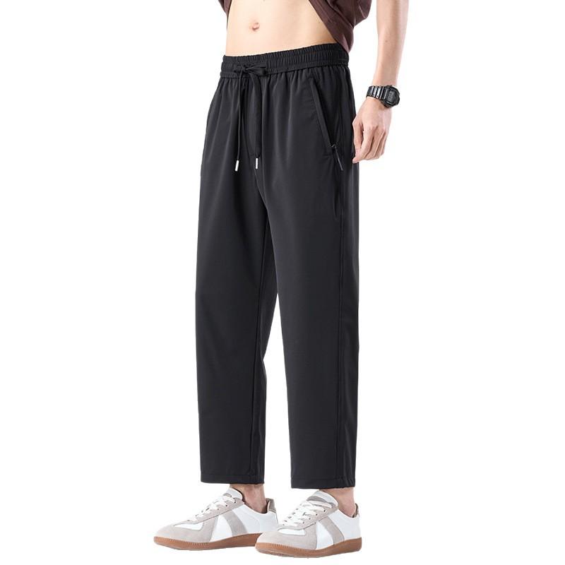 Summer New Four-sided Elastic Ice Silk Thin Casual Pants Men's Solid Color Simple Loose Straight Sports Casual Nine-point Pants