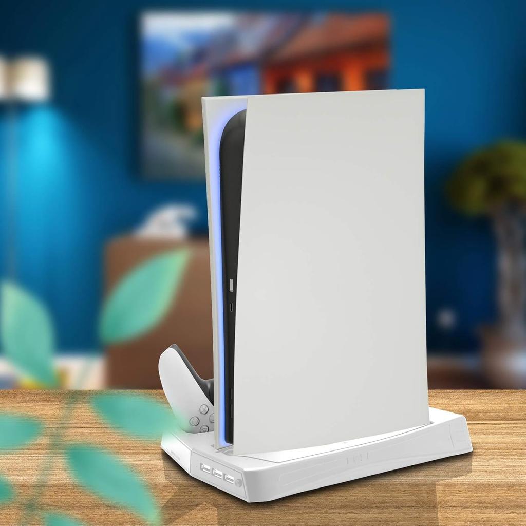 PS5 Cooling Fan, PS5 Cooler, Vertical Stand for Playstation5 Digital Edition & Ultra HD Game Console with Dual Charger Indicator USB Ports for PS5