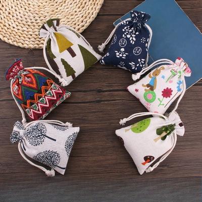 10Pcs/lot (10x14cm/13x18cm) Linen Printed Cotton Gift Bags Cute Creative Pattern Wedding Party Jewelry Gift Storage Bag Reusable