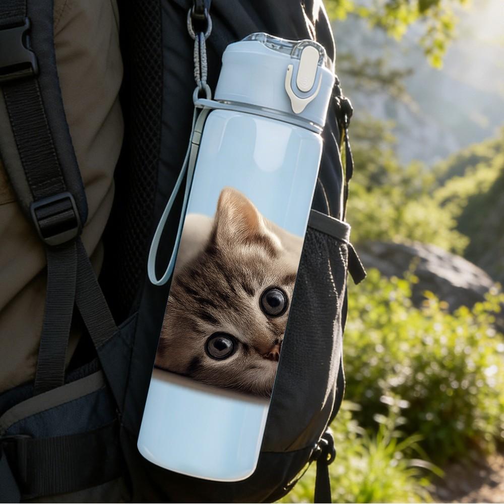 1PC Tiny Kitten Lying Pose 750ml Color Plastic Sports Water Bottle Leakproof Flip Straw Lid Suitable for Sports Office Home Use
