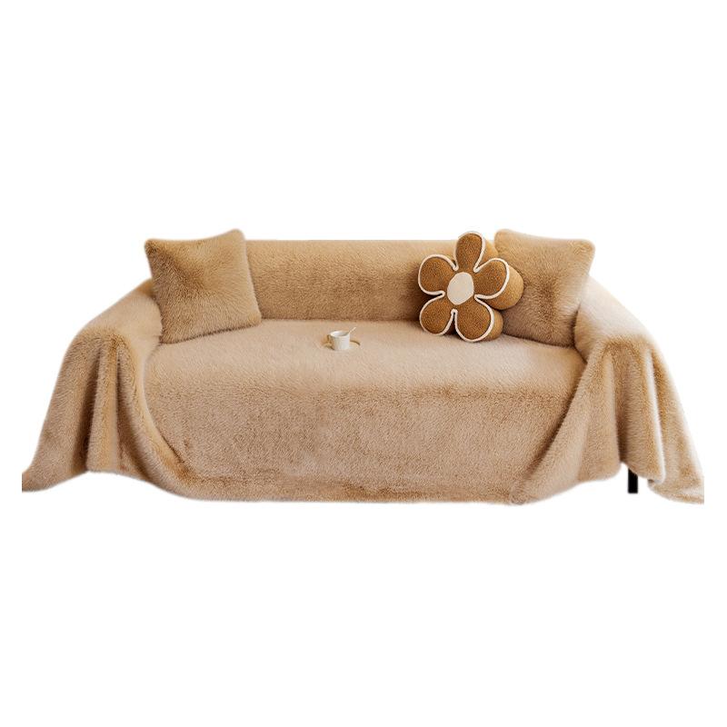 Kaninchen Plüsch Sofabezug Stoff Verdickter Plüsch Vollbezug Stoff 4 Neue Sofakissen Herbst- und Winterbezug Kissen Decken