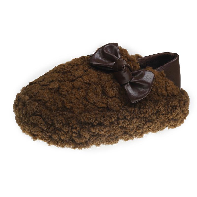 2024 Autumn and Winter New Female Cashmere Fashion Bow Hair Shoes Casual Thick Sole Cotton Shoes