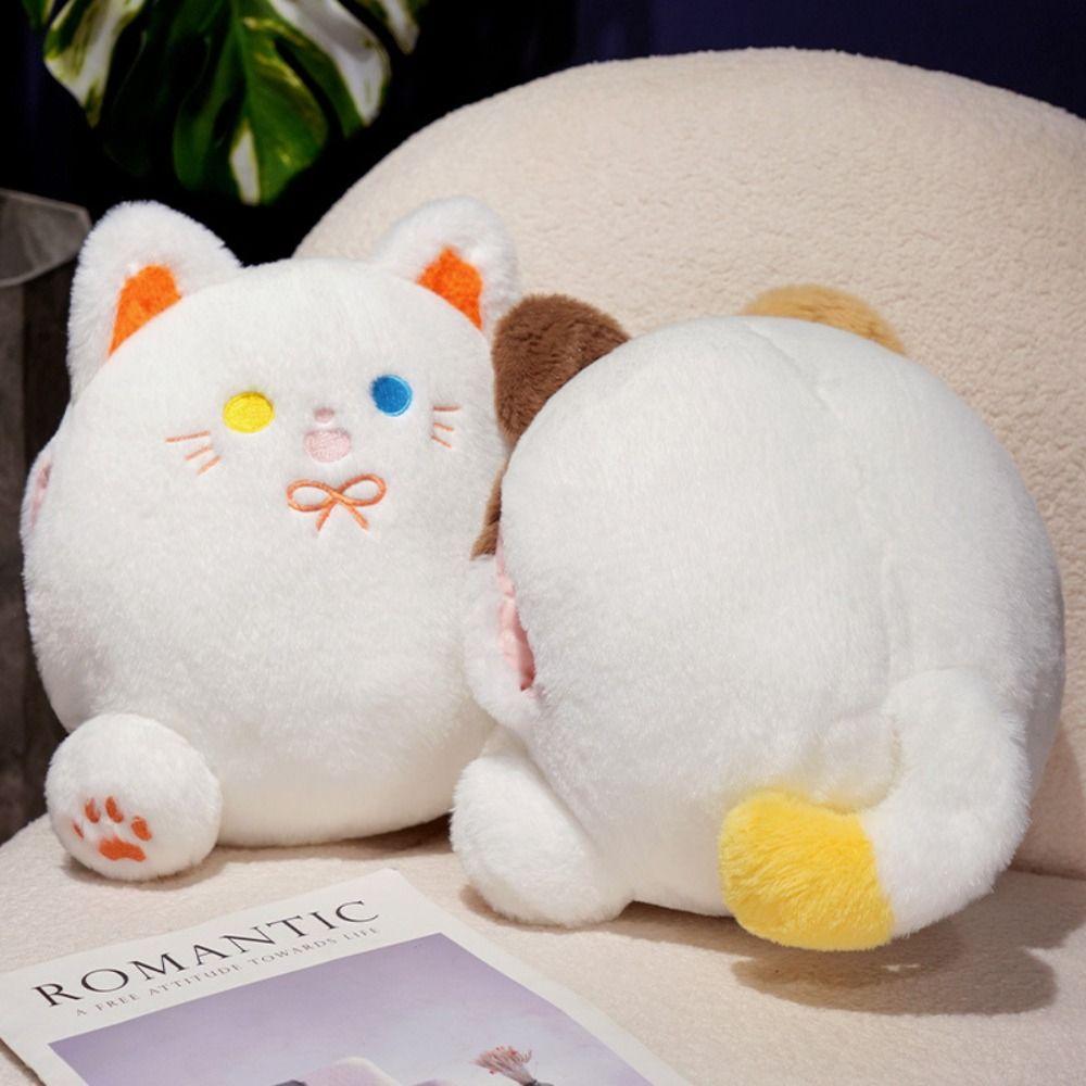 with Hand Pocket White Cat Plush Pillow Smile Black Cat Plush Doll  Home Decor