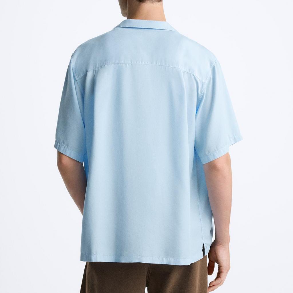 Zara Loose Embroidered Lapel Short Sleeve Shirt Men shirts Sky-Blue 1063399-403