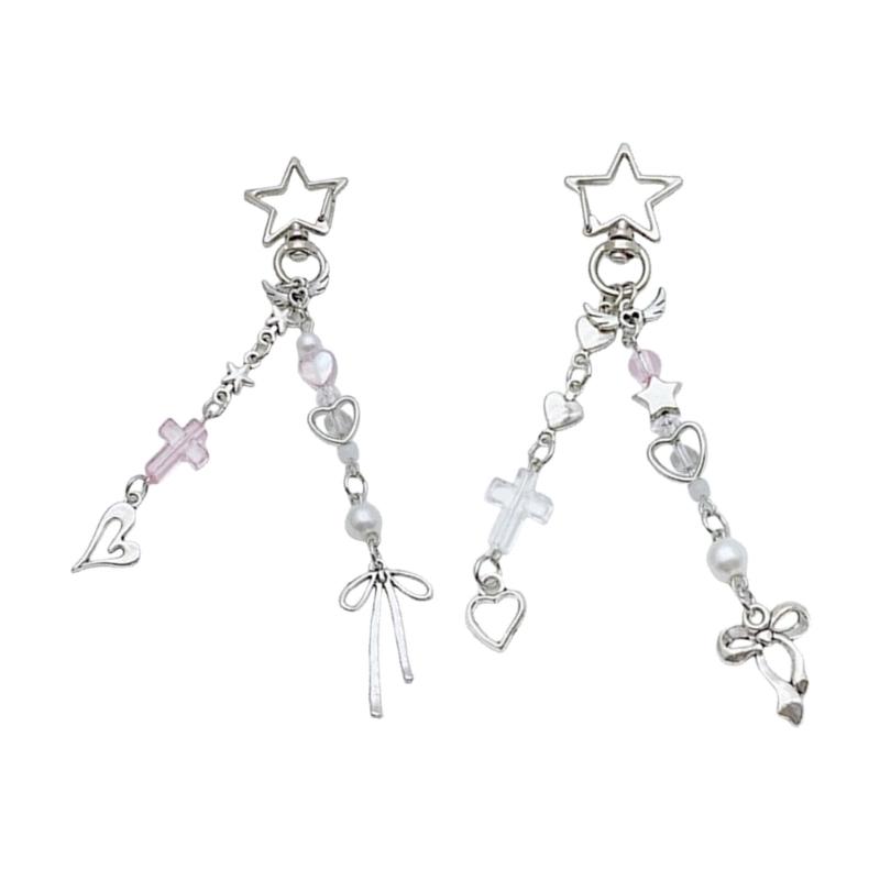 Sweet Cool Girl Beaded Keychain Charm Multifunctional Bead Key Chain with Sweetheart and Winged Crosses Designs