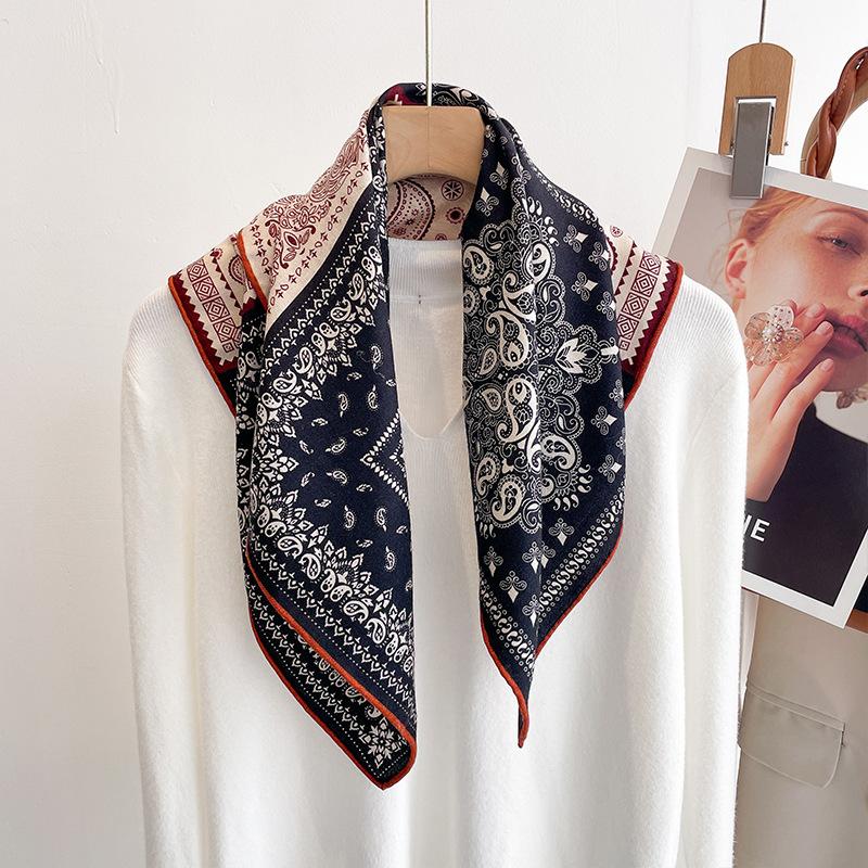 65 medium square scarf double-sided crimped silk wool square scarf women s versatile cashew nut printed silk wool silk scarf fashion silk scarf 65cm