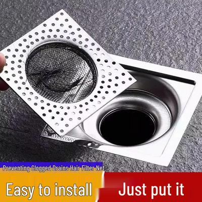 Kwadratowy odpływ podłogowy ze stali nierdzewnej zapobiegający zapychaniu, siatka filtrująca włosy do łazienek