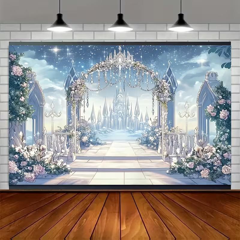 2D Ice Castle Fairy Tale Backdrop for Wedding & Engagement Parties