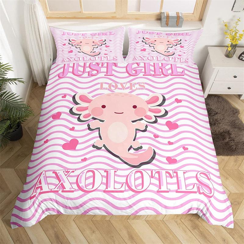 Cartoon Axolotl Duvet Cover Full For Kids Boys Girls Toddlers Kawaii Axolotl Bedding Collection Cute Sea Weed Coastal Comforter Cover