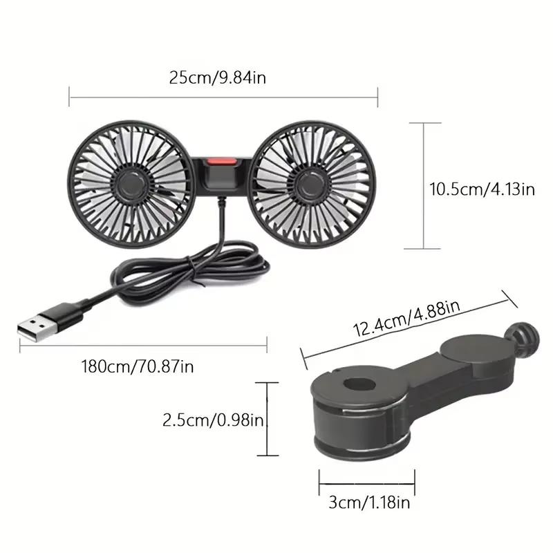 Car Fan 3-speed Car Seat Back Cooling Fan USB Charge Dual Head Fan 360 Degree Rotation Neck Cooler for Summer Car Accessories