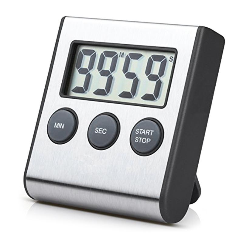 Eleganter digitaler Küchentimer Edelstahl Starker Magnetrücken Lauter Alarm Großes Display zum Kochen Lernen Sport